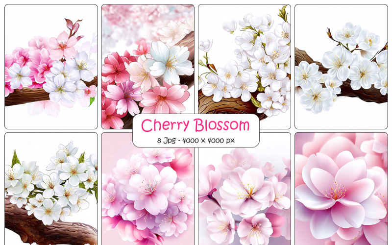 Realistic cherry blossom flower background and digital paper pack Background