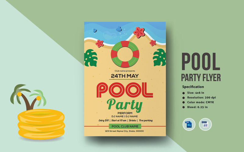 Summer Pool Party Invitation Flyer Template Corporate Identity