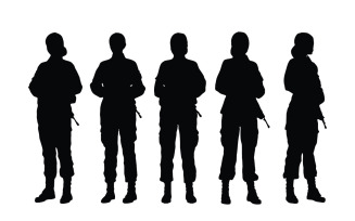 Woman infantry silhouette set vector