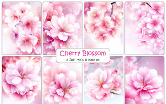 Cherry blossom branch background and beautiful pink sakura flowers digital paper