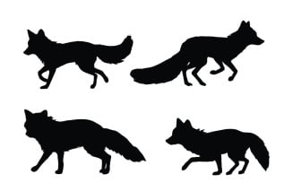 Foxes walking silhouette set vector