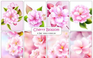 Pink cherry blossom branch background and beautiful sakura flowers digital paper