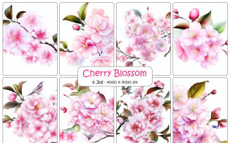 Realistic cherry blossom background, Beautiful japanese sakura branch pink flowers