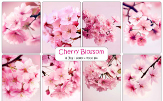 Realistic cherry blossom branch background and beautiful pink sakura flowers digital paper