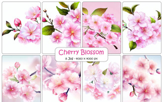 Realistic cherry blossom branch background and beautiful sakura flowers digital paper