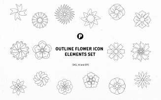 Minimalist Feminine Outline Flower Icon Elements Set