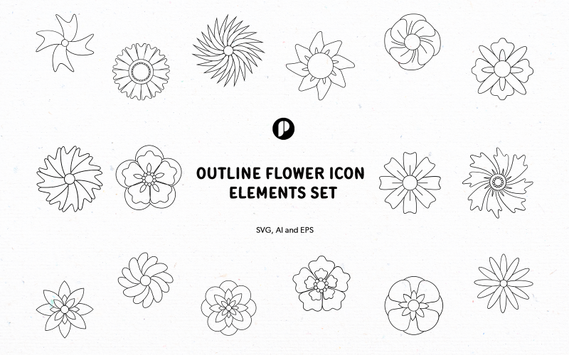 Minimalist Feminine Outline Flower Icon Elements Set Illustration