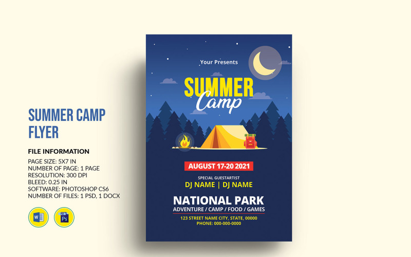 Summer Camp Invitation Flyer Ms word and Photoshop Template Corporate Identity
