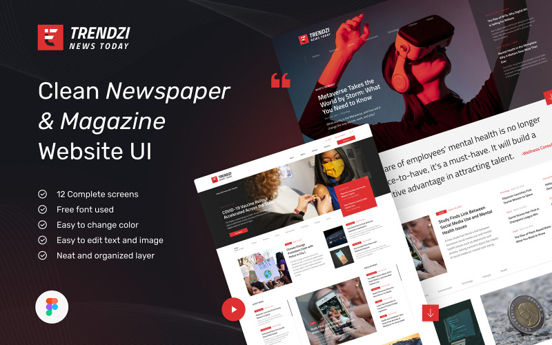 Trendzi – Clean Newspaper & Magazine Website UI Element