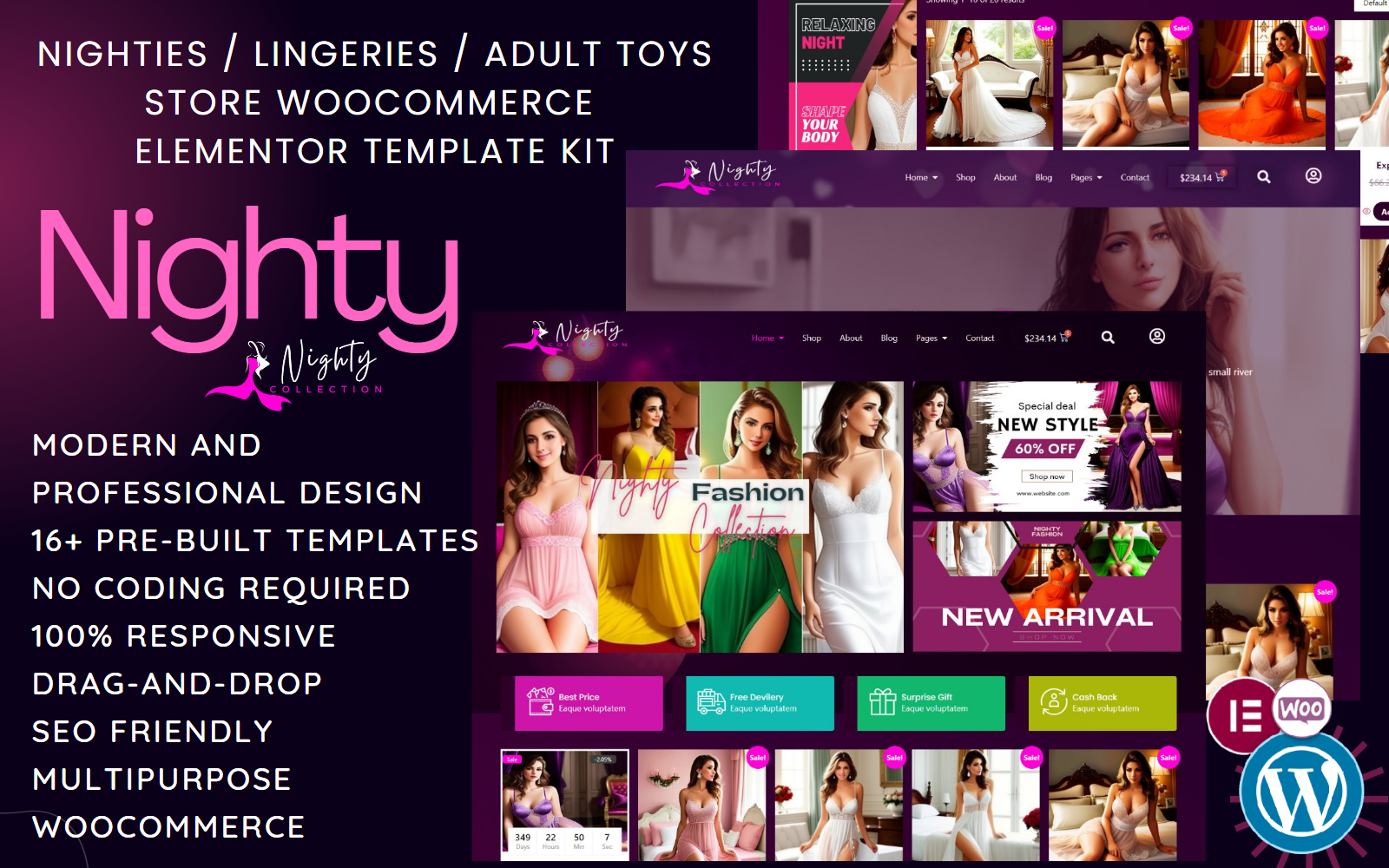 Nighty – Fashion Lingerie & Bikini Store Elementor Template Kit