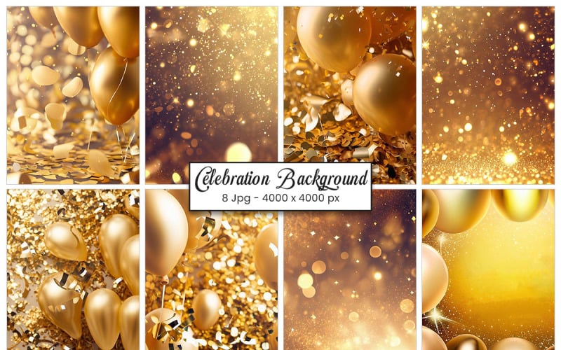 Celebration gold confetti balloons background Background