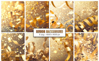Golden confetti ribbon background and gold glitter texture background