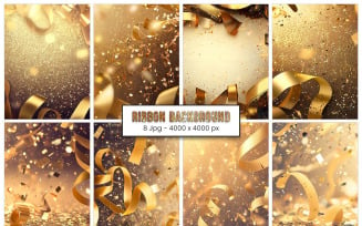 Realistic golden confetti ribbon background and gold glitter texture background