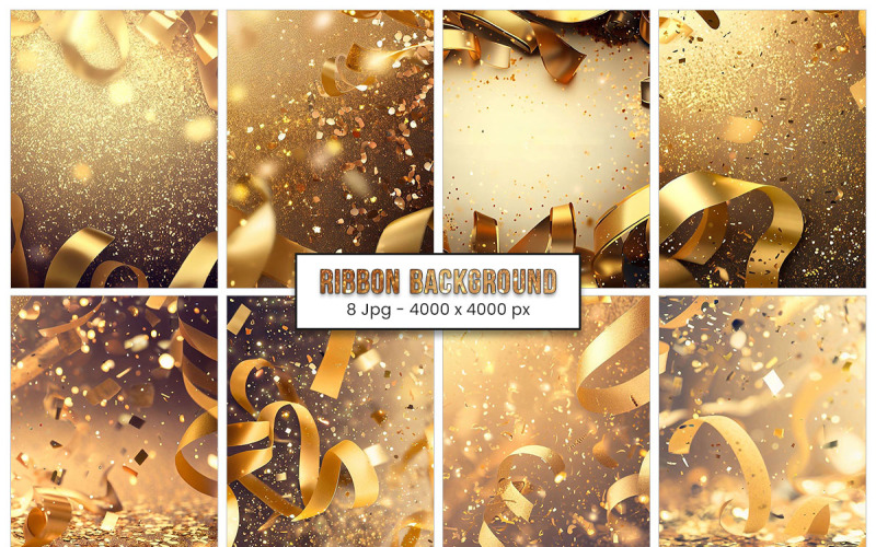Realistic golden confetti ribbon background and gold glitter texture background Background