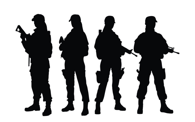 Anonymous female soldiers silhouette Illustration