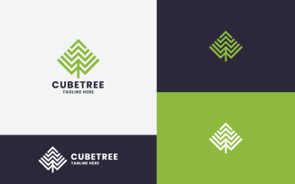 Cube Pine Tree Nature Logo