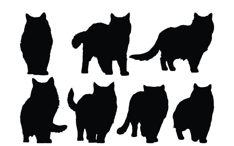 Furry feline silhouette bundle vector Illustration
