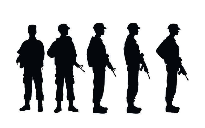 Infantry soldiers silhouette set vector Illustration