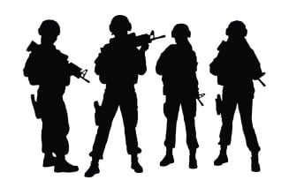 Military girl silhouette set collection