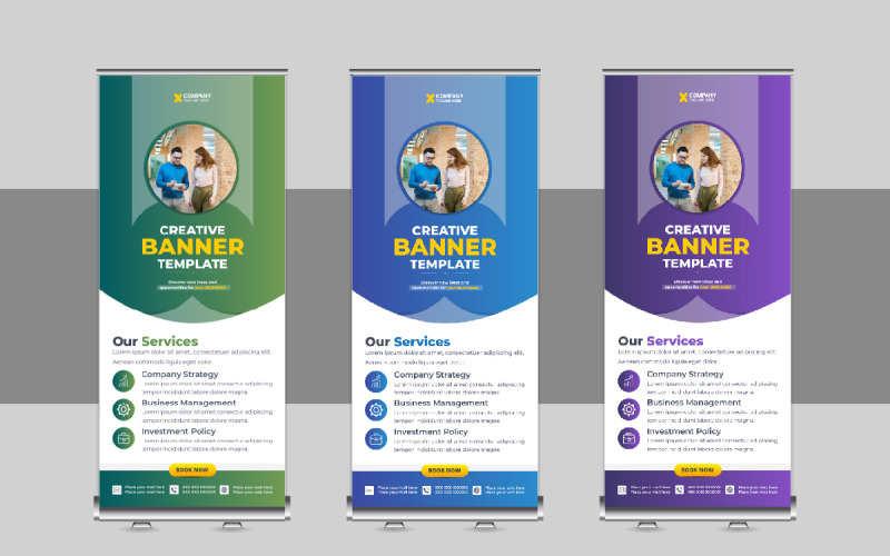 Modern Roll Up Banner Design, X Banner, Standee, Pull Up Design for Advertising Company Corporate Identity