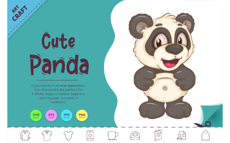 Cute Cartoon Panda. Clipart. Vector Graphic
