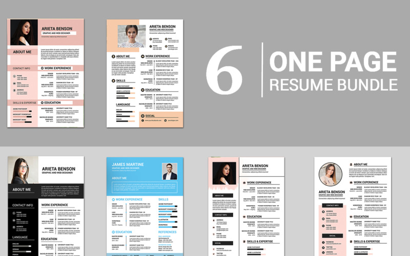 Minimal One Page Resume Bundle. Ms Word and Photoshop Template Resume Template