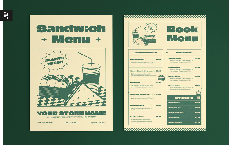 Sandwich Menu Retro Theme Corporate Identity