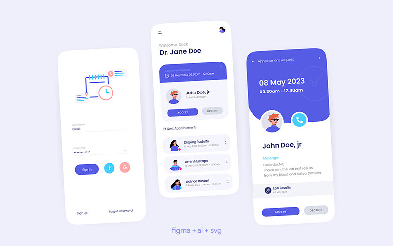 User Interface for Doctor Appointment App in Flat Style UI Element