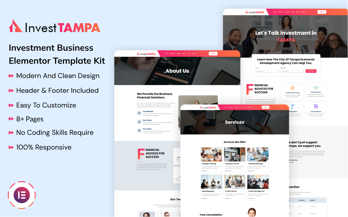 Invest Tampa - Investment Business Elementor Template Kit