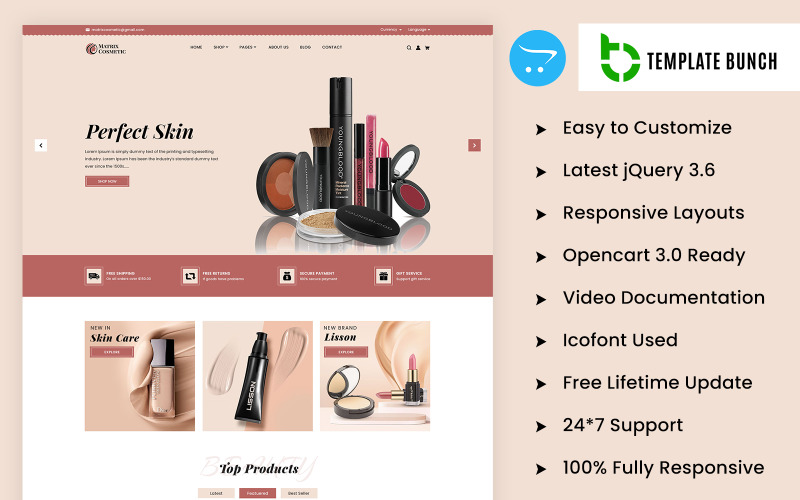 Free Matrix Cosmetic - Responsive OpenCart Theme for eCommerce OpenCart Template