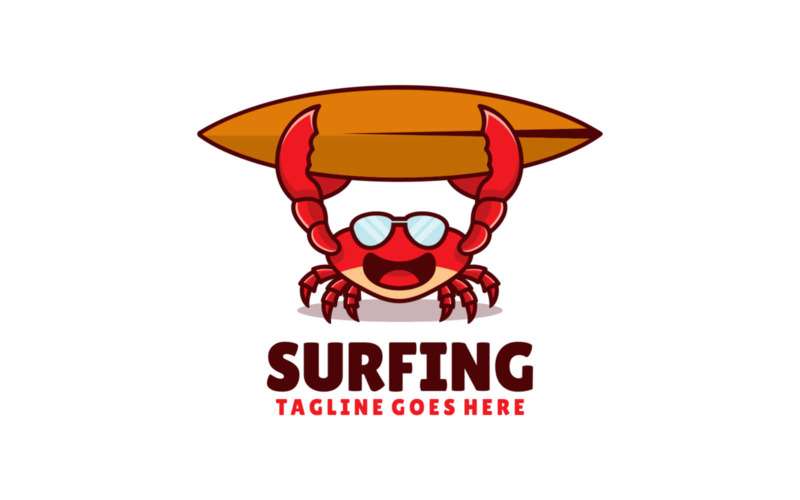 Surfing Crab Mascot Cartoon Logo Logo Template