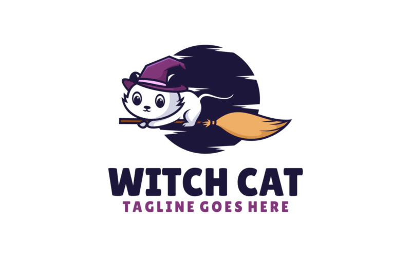 Witch Cat Mascot Cartoon Logo Logo Template