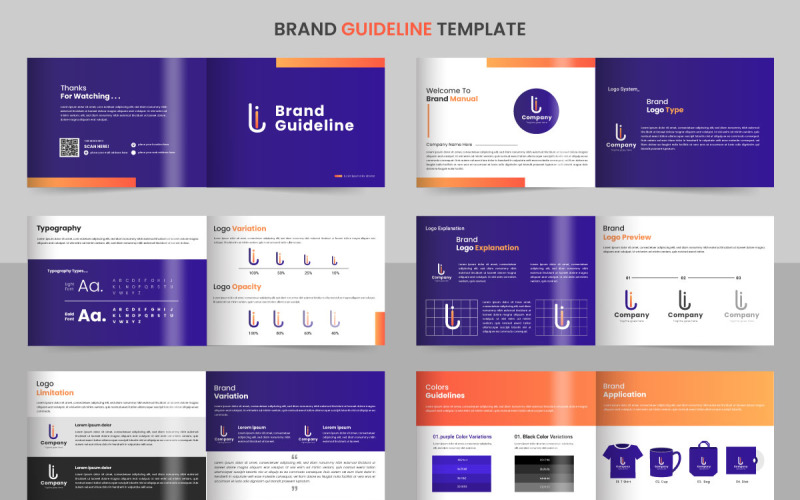 Brand Guidelines template. Brand Identity presentation. Logo Guide Book. Logo type idea Illustration