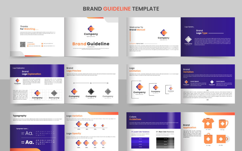 Corporate brand Guidelines template. Brand Identity Logo Guide Book. Logo type idea Illustration