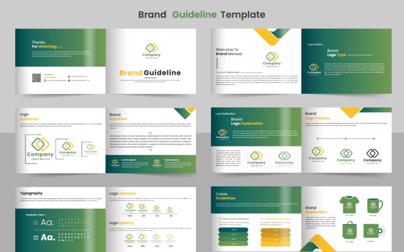 Corporate brand Guidelines template. Brand Identity Logo Guide Book. Logo type Illustration
