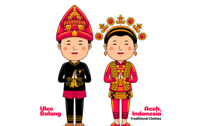 Couple wear Traditional Clothes greetings welcome to Aceh Vector Graphic