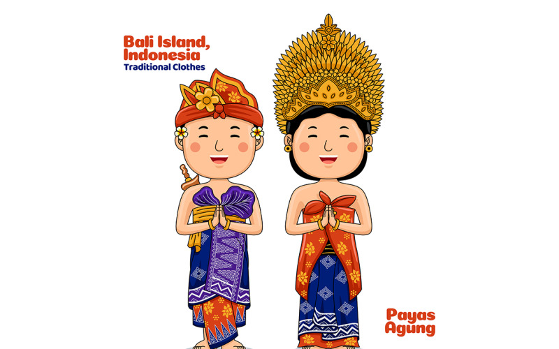 Couple wear Traditional Clothes greetings welcome to Bali Vector Graphic