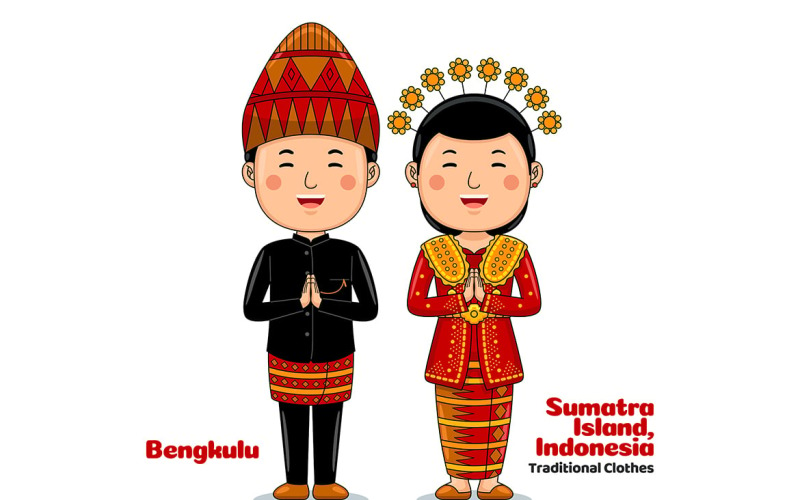 Couple wear Traditional Clothes greetings welcome to Bengkulu Vector Graphic