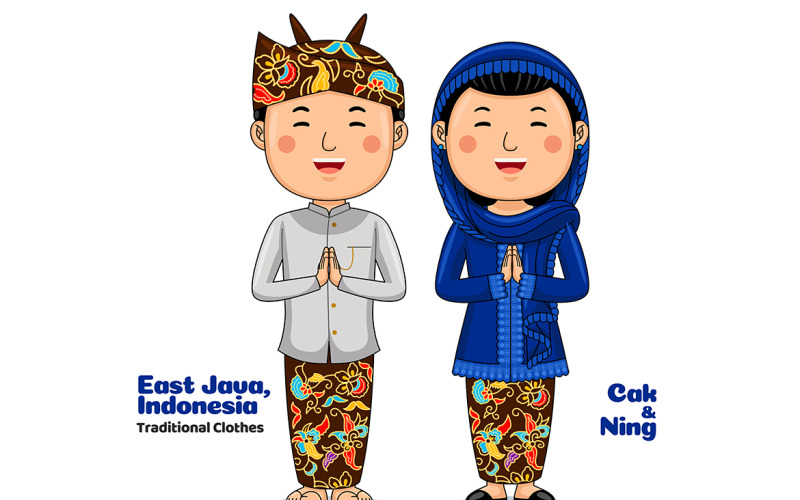 Couple wear Traditional Clothes greetings welcome to East Java Vector Graphic