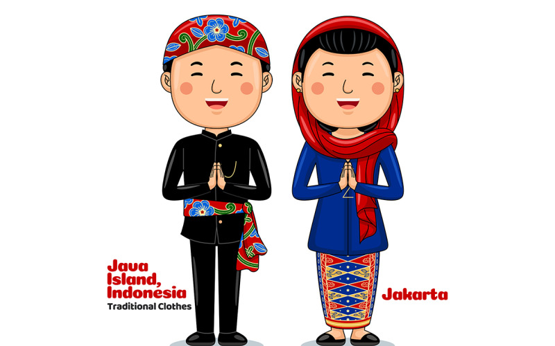 Couple wear Traditional Clothes greetings welcome to Jakarta Vector Graphic