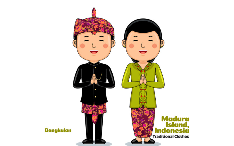 Couple wear Traditional Clothes greetings welcome to Madura Vector Graphic