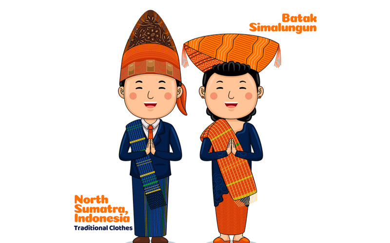 Couple wear Traditional Clothes greetings welcome to North Sumatra 2 Vector Graphic