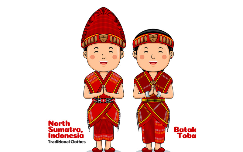 Couple wear Traditional Clothes greetings welcome to North Sumatra 3 Vector Graphic