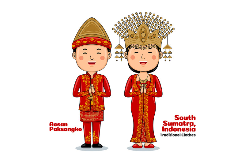 Couple wear Traditional Clothes greetings welcome to South Sumatra 2 Vector Graphic