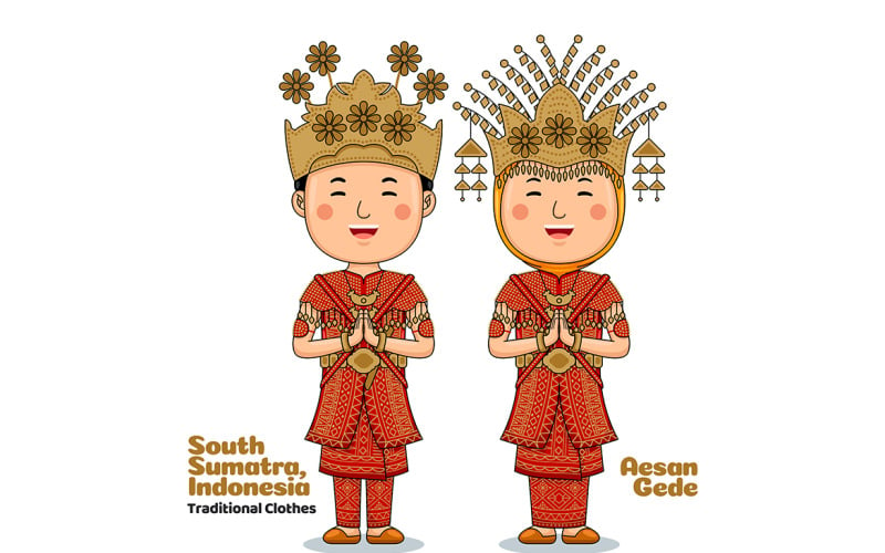 Couple wear Traditional Clothes greetings welcome to South Sumatra Vector Graphic