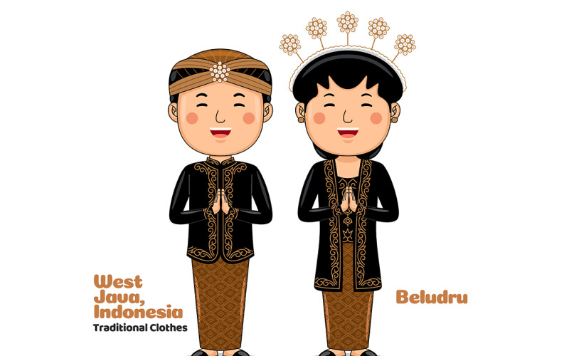 Couple wear Traditional Clothes greetings welcome to West Java 2 Vector Graphic