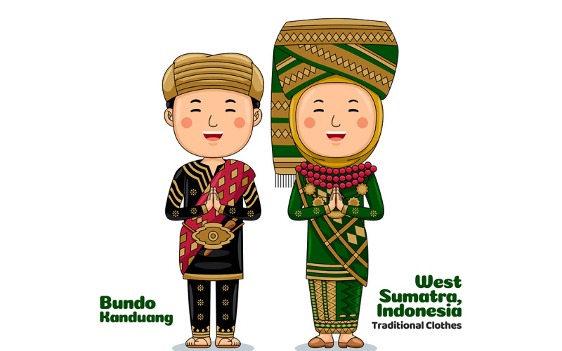 Couple wear Traditional Clothes greetings welcome to West Sumatra 2 Vector Graphic