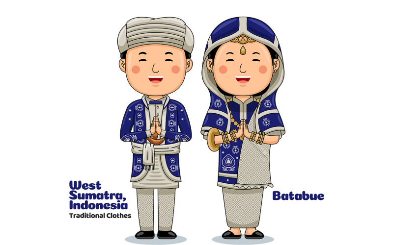 Couple wear Traditional Clothes greetings welcome to West Sumatra Vector Graphic