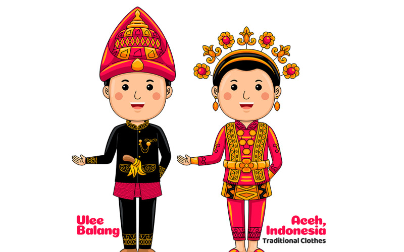 Welcome Gesture with Couple Aceh Traditional Clothes Vector Graphic