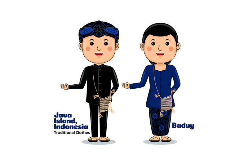 Welcome Gesture with Couple Baduy Traditional Clothes Vector Graphic